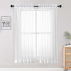 OWENIE White Sheer Curtains 68 Inch Length 2 Panels Set by OWENIE
