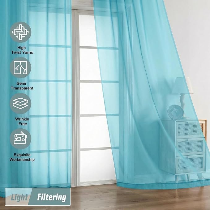 Sheer Curtains 63 Inch Length 2 Panels, Voile Sheer Curtain - Image 5