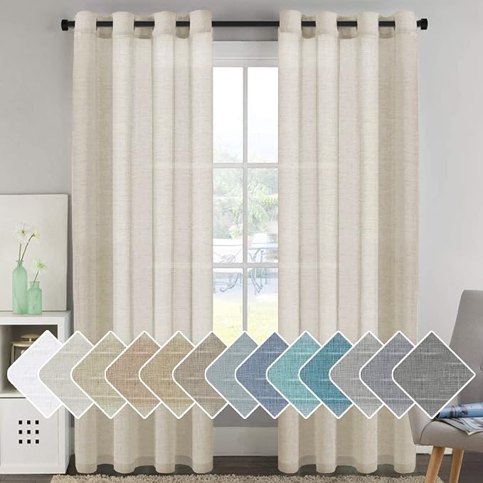 H.VERSAILTEX Linen Curtains Nickel Grommet Natural Linen Semi-Sheer Curtains 2 by HVERSAILTEX