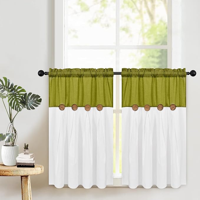 FRAMICS Farmhosue Kitchen Curtains 36 Inch Length, Rustic Cotton Linen Tier by FRAMICS