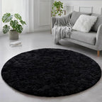 Black Small Round Rug 3Ft for Bedroom, Fluffy Circle Area Rugs for Living Room by Amdrebio