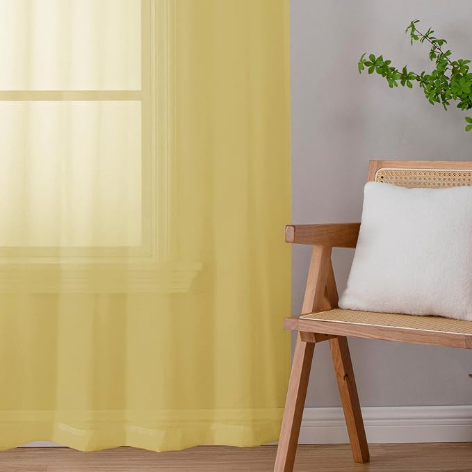 Lecloud Yellow Sheer Curtains 84 Inches Long 2 Panels, Light Filtering Voile - Image 4