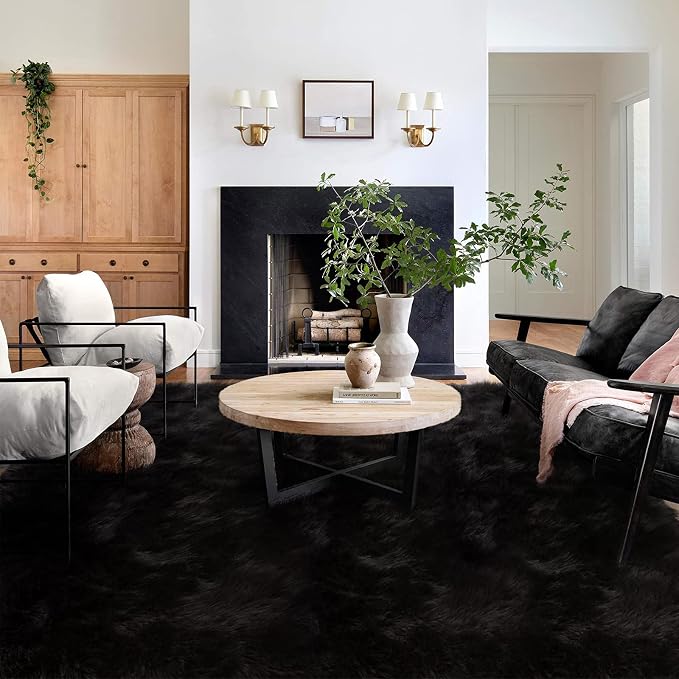 Latepis 10x14 Area Rugs for Living Room Black Fur Faux Sheepskin Rug Large - Image 2