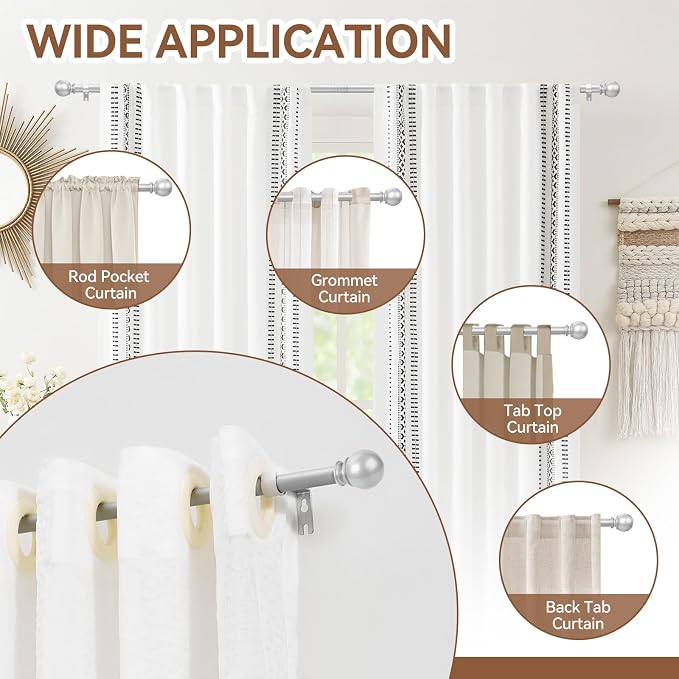 Silver Curtain Rod for Windows 30 to 60 Inch, 5/8 Inch Diameter Adjustable - Image 6