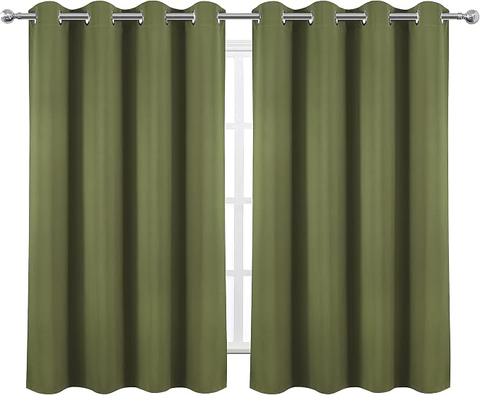 LEMOMO Olive Green Thermal Blackout Curtains/52 x 54 Inch/Set of 2 Panels Room - Image 2