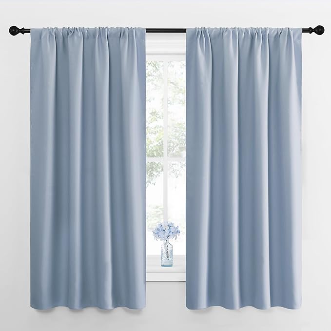 NICETOWN Window Curtains for Bedroom, Vintage Blue, 2 Panels, W42 x L48 -Inch by NICETOWN