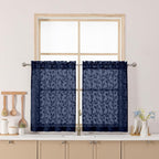 Chyhomenyc Navy Blue Sheer Curtains 30 Inch Length, Light Filtering Leaf Tufted by Chyhomenyc