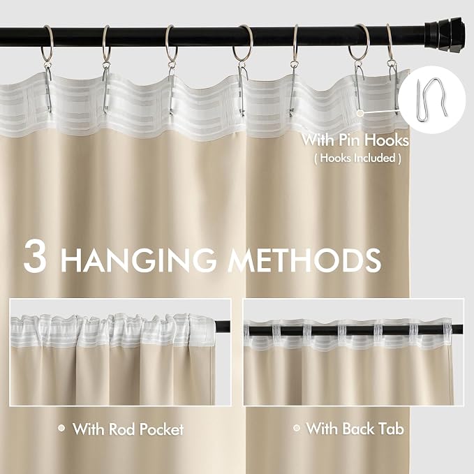 MIULEE Back Tab Cream Beige Curtains 105 Inch Long 2 Panels Set - Image 3