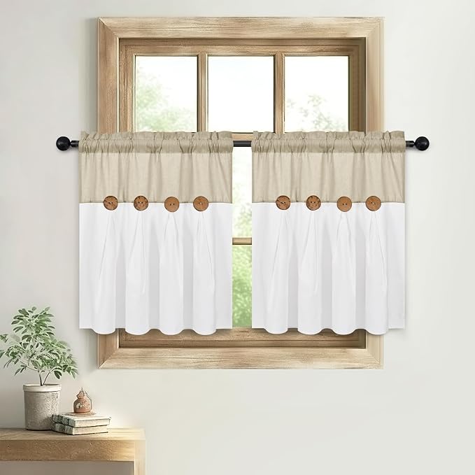 Boho Kitchen Curtains 24 Inch Length, Farmhouse Cotton Linen Tier Curtains - Image 8