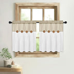Boho Kitchen Curtains 24 Inch Length, Farmhouse Cotton Linen Tier Curtains - Image 8