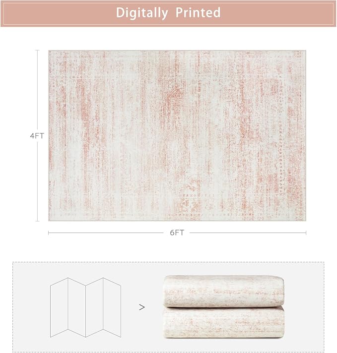Washable Rugs 4x6 Area Rugs for Living Room, Kids Room, Nursery- Soft Faux Wool - Image 2