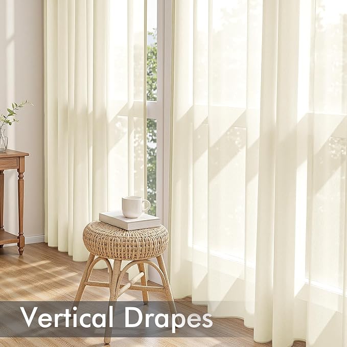 MIULEE Light Cream Sheer Curtains 90 Inches Long, 4 Panels Set, Light Filtering - Image 5