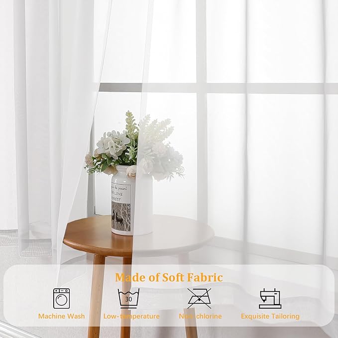 Gwine White Sheer Curtains for Living Room 45 inches Long, Short Voile Light - Image 7