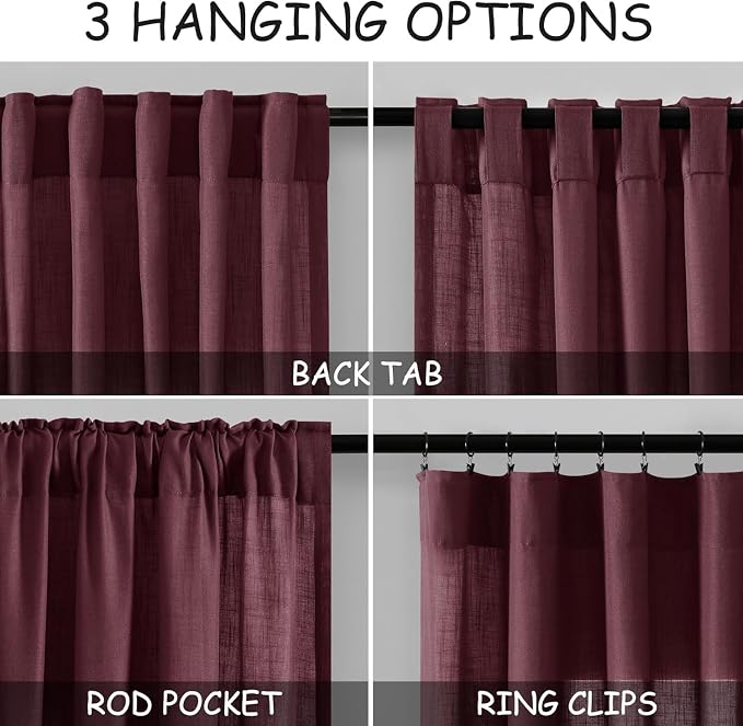 Nanspring Burgundy Linen 144 Inch Curtains - Image 2