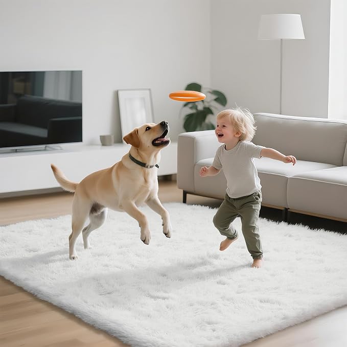 Shag Area Rugs for Bedroom Living Room, 5X8 Ultra Soft White Fluffy Area Rugs - Image 4
