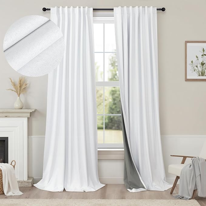 Elegant Curtains for Living Room 102 Inch Long Faux Linen Back Tab Rod Pocket by Pitalk