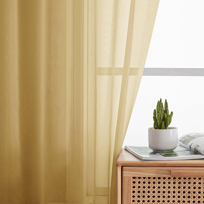 Gold Kitchen Curtains 30 Inch Length Tier 2 PCS, Solid Soft Airy Half Curtains - Image 3