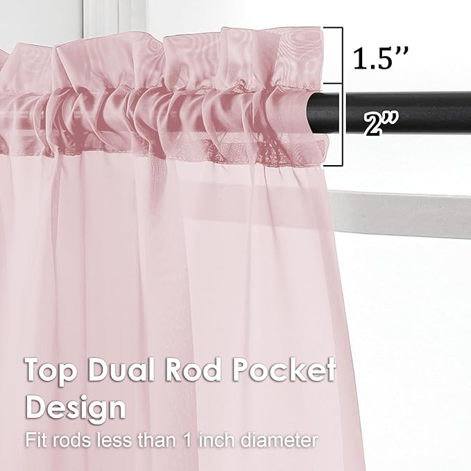 OVZME Blush Pink Sheer Curtains 72 Inches Long 2 Panels - Image 3