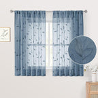 HOMEIDEAS Stone Blue Sheer Kitchen Curtains 52 x 45 Inch Length 2 Panels by HOMEIDEAS