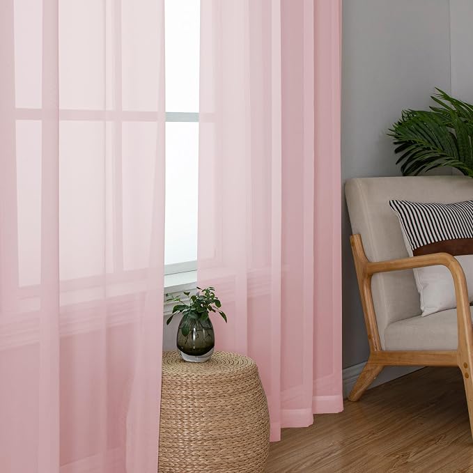 Lecloud Blush Pink Sheer Curtains 72 Inches Long 2 Panels, Lightweight Dual Rod - Image 3