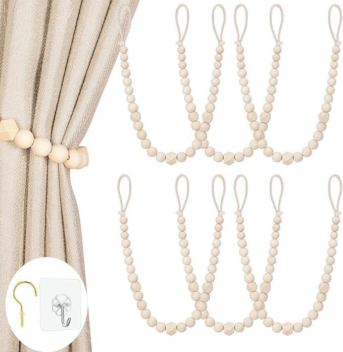 Wood Bead Curtain Tiebacks, KLOGTSIND Set of 6 Curtain Holdbacks by KLOGTSINDDirect