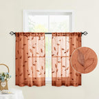 HOMEIDEAS Fall Burnt Orange Sheer Kitchen Curtains 30 X 36 Inch Length 2 Panels - Image 2