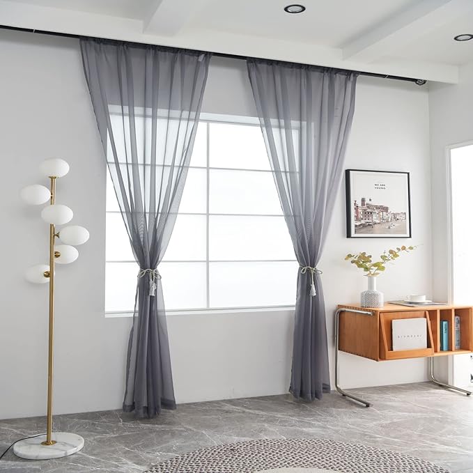 SpaceDresser Basic Rod Pocket Sheer Voile Window Curtain Panels White 1 Pair 2 - Image 2