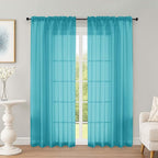 OWENIE Turquoise Sheer Curtains 72 Inches Long 2 Panels Set, Transparent Voile by OWENIE