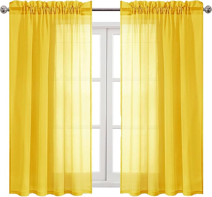 DWCN Yellow Sheer Curtains Semi Transparent Voile Rod Pocket Curtains - Image 9