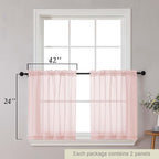 Kitchen Curtains 24 Inch Length Tier 2 Pieces, Blush Sheer Curtain Solid Soft - Image 2