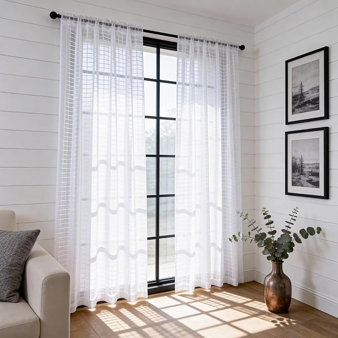 SpaceDresser Check Sheer Curtains 108 Inches Long - Image 4
