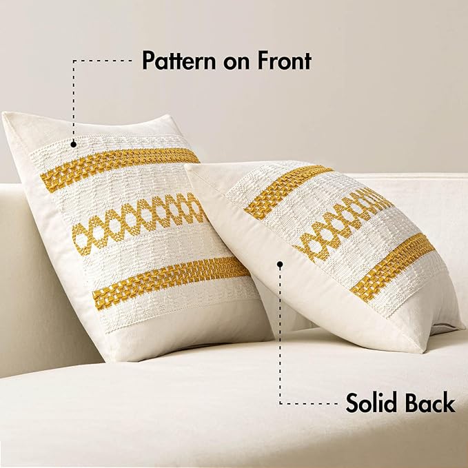 MIULEE Set of 2 Mustard Yellow Boho Decorative Pillow Covers 18x18 Inch - Image 6