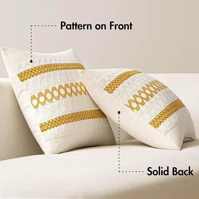 MIULEE Set of 2 Mustard Yellow Boho Decorative Lumbar Pillow Covers 12x20 Inch - Image 6