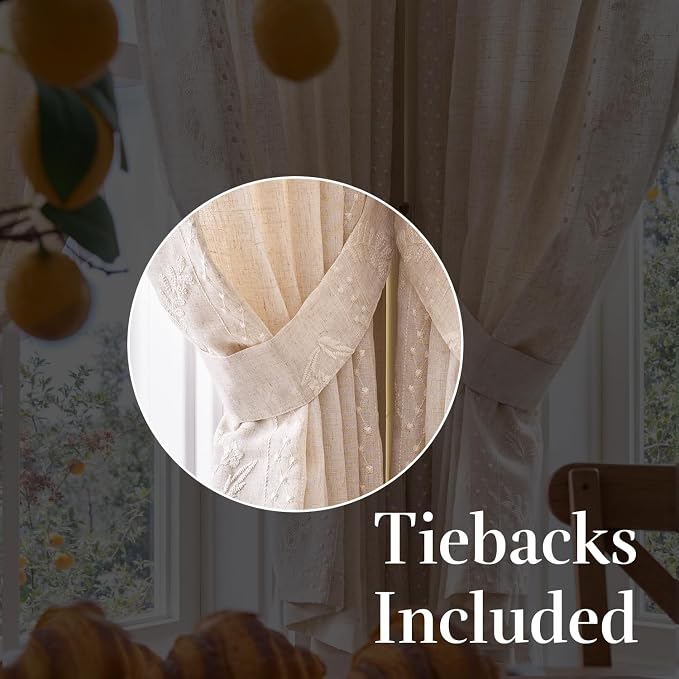 jinchan Belrose Linen Floral Cafe Curtains 45 Inch Length Embroidered Farmhouse - Image 8