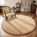 Ophanie Round Rug 4Ft Beige Circle Area Rug, Fluffy Fuzzy Small Bedroom Carpet by Ophanie
