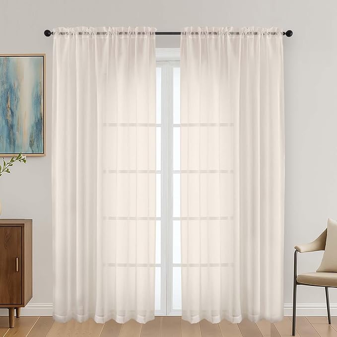 OVZME Cream Sheer Curtains 72 Inches Long 2 Panels Set, Light Filtering Sheer by OVZME