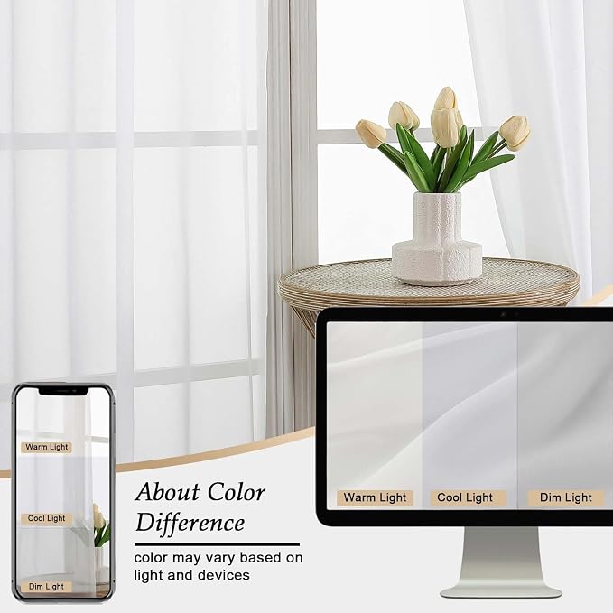 White Sheer Curtains 84 Inches Long 2 Panels Set - Image 7