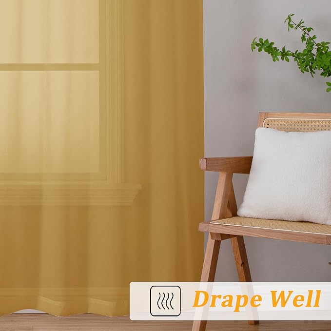 Gwine Gold Sheer Curtains 63 Inch Length - Image 6