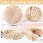 Kathfly Set of 4 Decorative Round Pleated Throw Pillows, Classy Velvet Pumpkin - Image 2