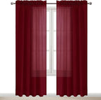 DWCN Christmas Burgundy Sheer Curtains Semi Transparent Voile Rod Pocket - Image 9