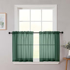 Kitchen Curtains 24 Inch Length Tier 2 Pieces, Hunter Green Sheer Curtain Solid by WelvetBLK