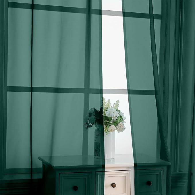 OVZME Hunter Green Sheer Curtains 84 Inches Long 2 Panels - Image 3