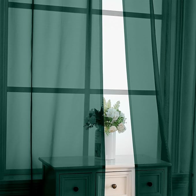 OVZME Hunter Green Sheer Curtains 72 Inches Long 2 Panels - Image 5
