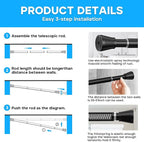 AIZESI Black Spring Tension Curtain Rods 28 to 48 Inch, Adjustable Curtain Rods - Image 7