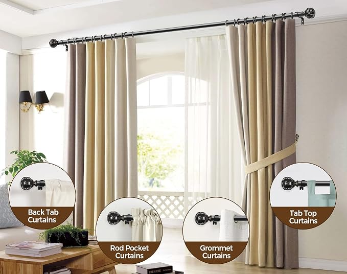 KAMANINA Curtain Rods for Windows 48 to 84 Inch, 7/8 Inch Single Decorative - Image 4