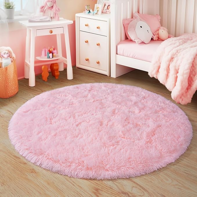 3'x3' Round Pink Rugs for Girls Bedroom, Ultra Soft Fluffy Circle Rug for Kids - Image 6