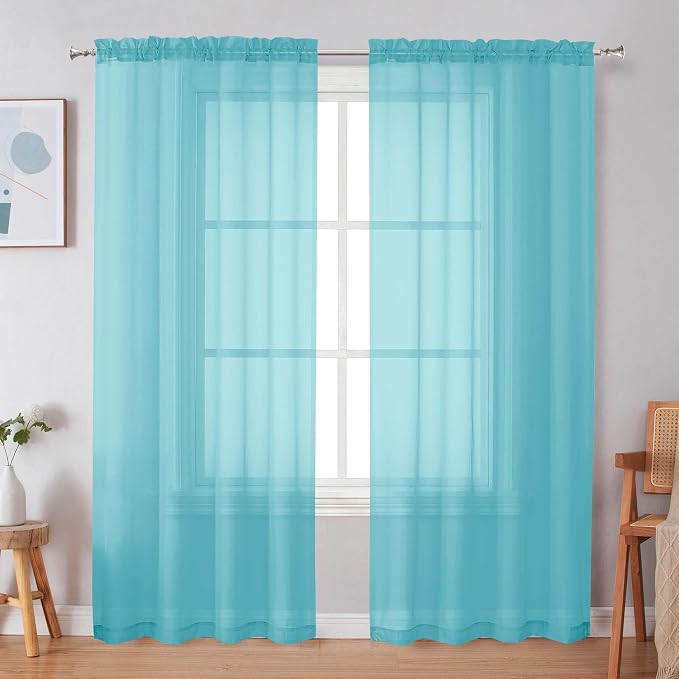 Simplebrand Aqua Sheer Curtains 72 Inches Long 2 Panels by Simplebrand