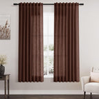 Rustic Brown Linen Curtains 63 Inches Long 2 Panel Sets by Nanspring