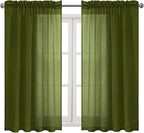 DWCN Olive Green Sheer Curtains Semi Transparent Voile Rod Pocket Curtains - Image 9