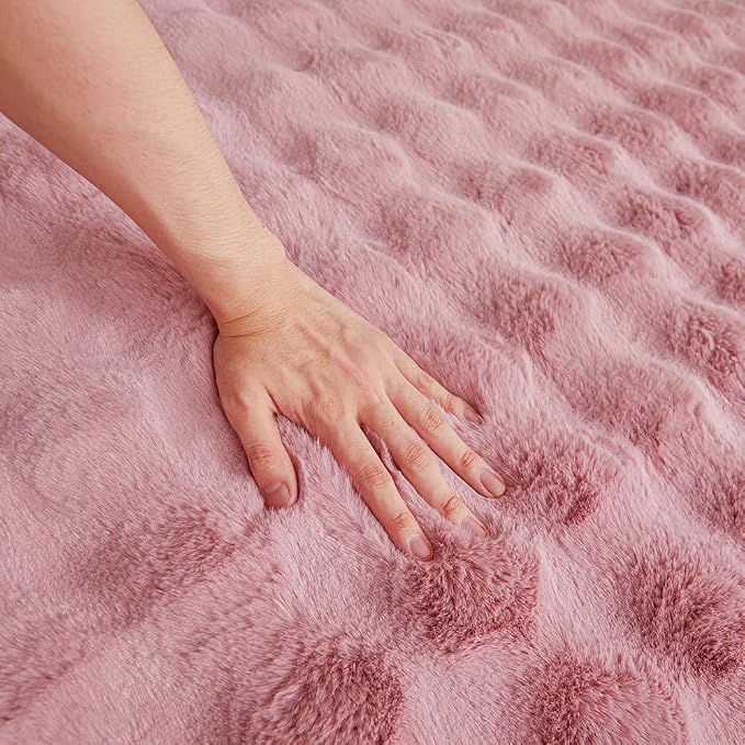 Pink Rabbit Plush Rug 6'x9', Fluffy Faux Fur Shaggy Area Rug - Image 7